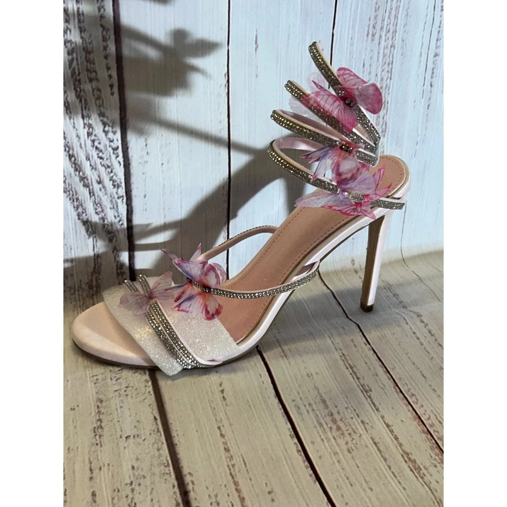 UBWDU Butterfly Rhinestone Heels Womens 10 Pink Bridal Wedding Prom Stiletto New
